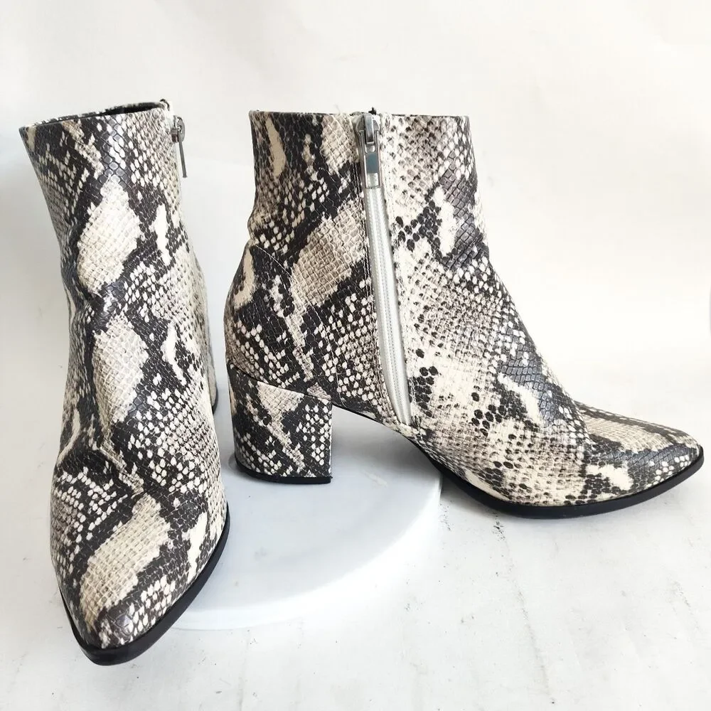 Madden Girl Ankle Boots‎ Size 8.5 Snakeskin Vegan Faux Leather Block Heel Dafni